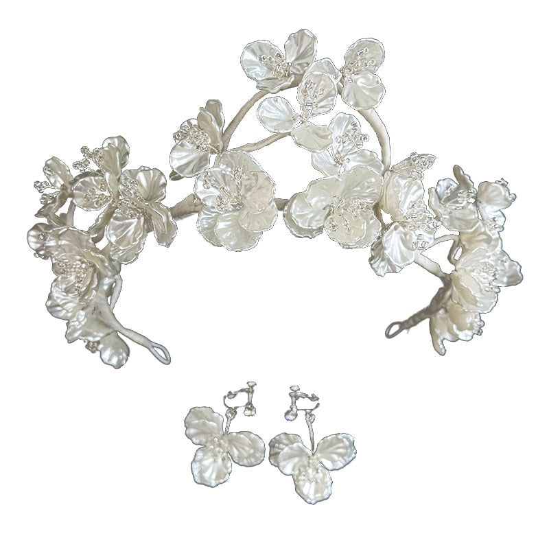 Crystal Floral Tiara with Earrings