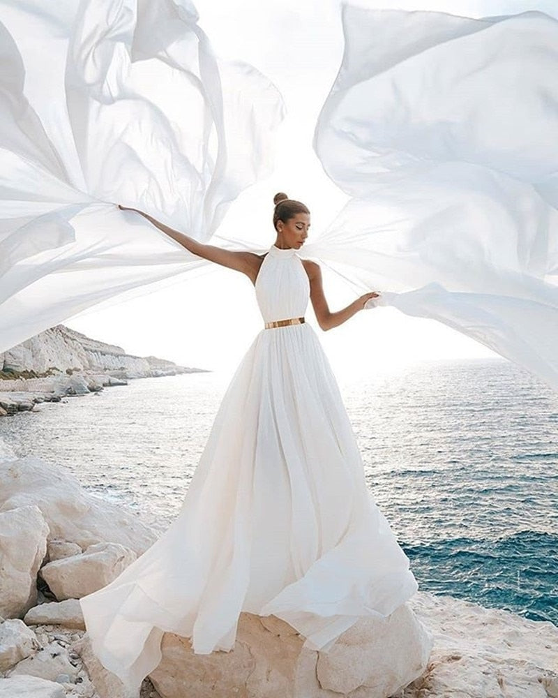 A Line Ivory Chiffon Wedding Dress