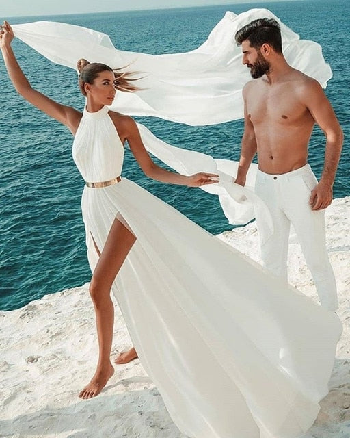 A Line Ivory Chiffon Wedding Dress